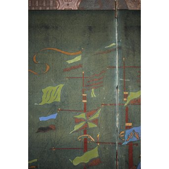 異国船 金唐革紙風 屏風　Z204 