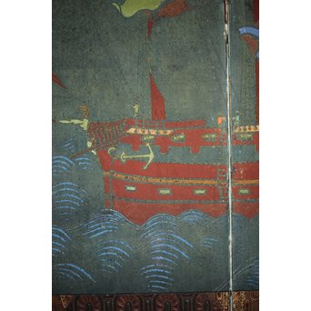異国船 金唐革紙風 屏風　Z204 