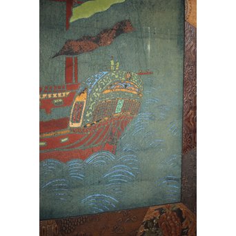 異国船 金唐革紙風 屏風　Z204 