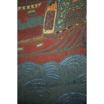 異国船 金唐革紙風 屏風　Z204 