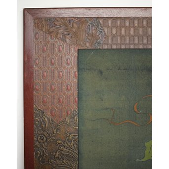 異国船 金唐革紙風 屏風　Z204 