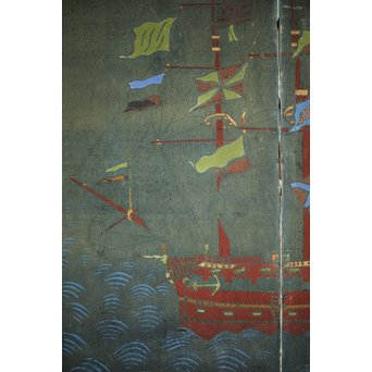 異国船 金唐革紙風 屏風　Z204 