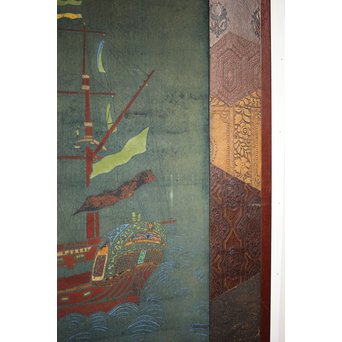 異国船 金唐革紙風 屏風　Z204 