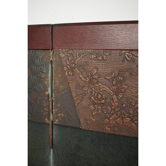 異国船 金唐革紙風 屏風　Z204 