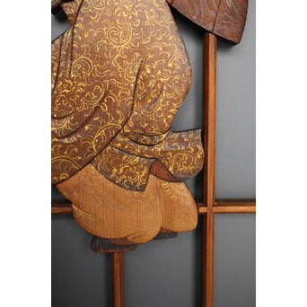 小野道風 柳と蛙 3枚1組 書院欄間　R2541 