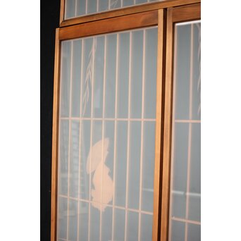 小野道風 柳と蛙 3枚1組 書院欄間　R2541 