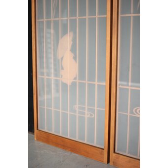 小野道風 柳と蛙 3枚1組 書院欄間　R2541 
