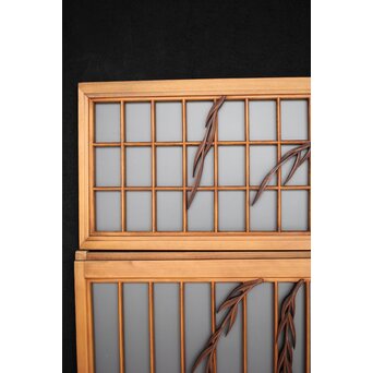 小野道風 柳と蛙 3枚1組 書院欄間　R2541 