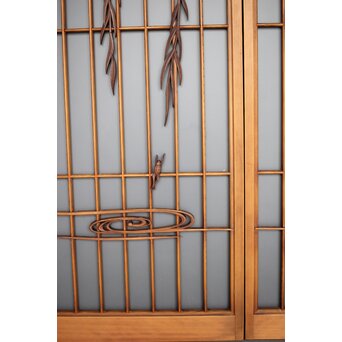 小野道風 柳と蛙 3枚1組 書院欄間　R2541 