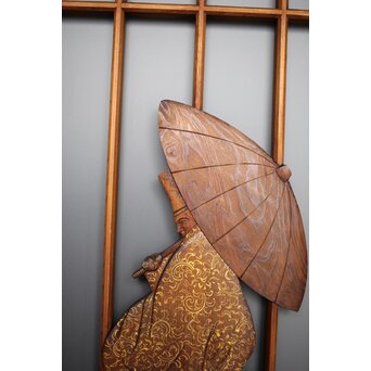 小野道風 柳と蛙 3枚1組 書院欄間　R2541 