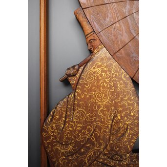 小野道風 柳と蛙 3枚1組 書院欄間　R2541 