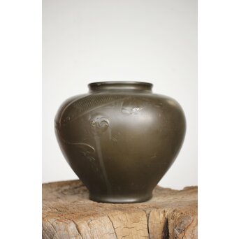 市岡紫雲 金象嵌鯉 花瓶　M188 