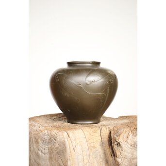 市岡紫雲 金象嵌鯉 花瓶　M188