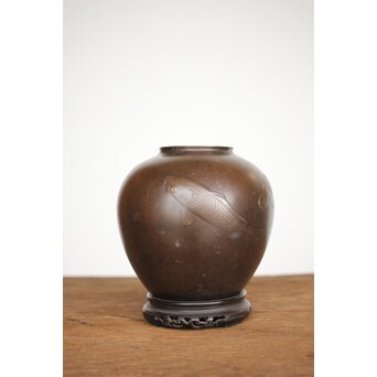 峰雲 金象嵌鯉 花瓶　M189 