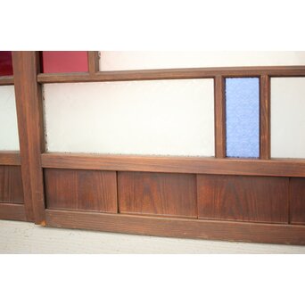 赤色ガラスの中型ガラス戸 2枚1組　GD1273 