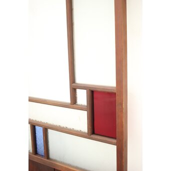 赤色ガラスの中型ガラス戸 2枚1組　GD1273 