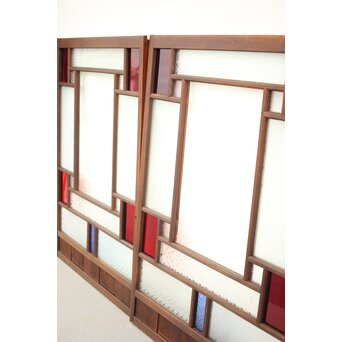 赤色ガラスの中型ガラス戸 2枚1組　GD1273 