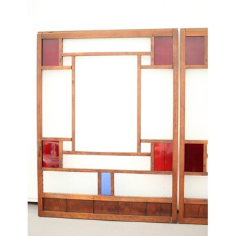 赤色ガラスの中型ガラス戸 2枚1組　GD1273 