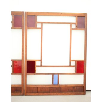 赤色ガラスの中型ガラス戸 2枚1組　GD1273 