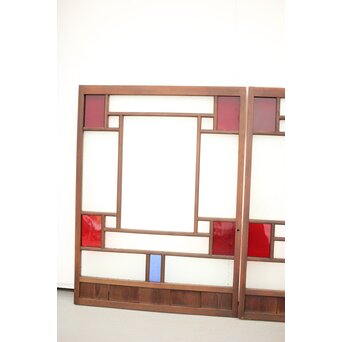 赤色ガラスの中型ガラス戸 2枚1組　GD1273 