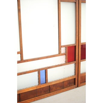 赤色ガラスの中型ガラス戸 2枚1組　GD1273 