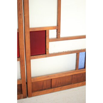 赤色ガラスの中型ガラス戸 2枚1組　GD1273 