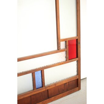 赤色ガラスの中型ガラス戸 2枚1組　GD1273 