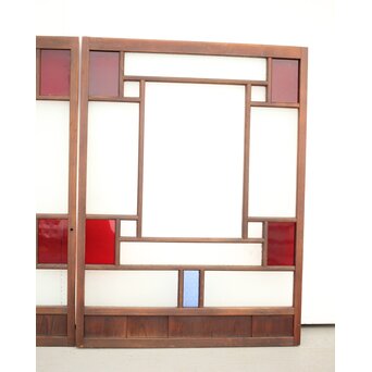 赤色ガラスの中型ガラス戸 2枚1組　GD1273 