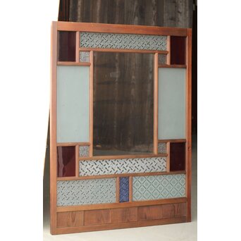 赤色ガラスの中型ガラス戸 2枚1組　GD1273 