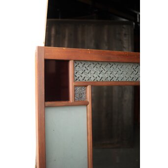 赤色ガラスの中型ガラス戸 2枚1組　GD1273 