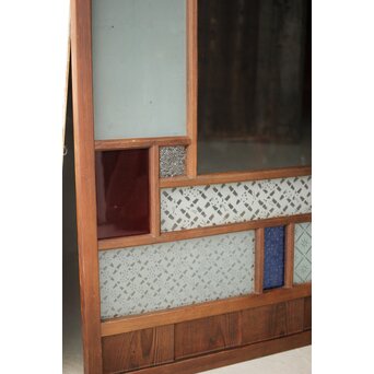 赤色ガラスの中型ガラス戸 2枚1組　GD1273 