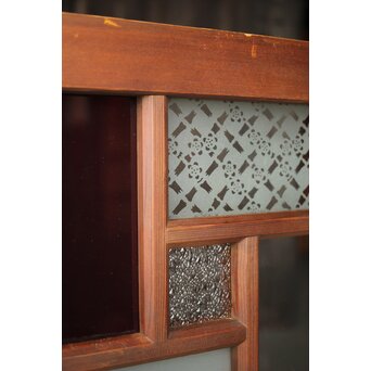 赤色ガラスの中型ガラス戸 2枚1組　GD1273 