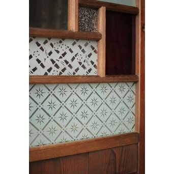 赤色ガラスの中型ガラス戸 2枚1組　GD1273 