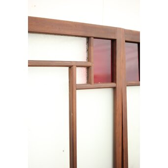 赤色ガラスの中型ガラス戸 2枚1組　GD1273 