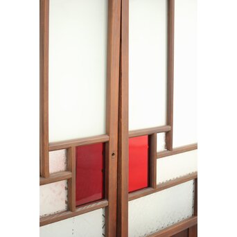 赤色ガラスの中型ガラス戸 2枚1組　GD1273 