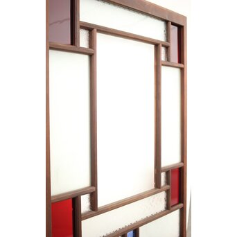 赤色ガラスの中型ガラス戸 2枚1組　GD1273 