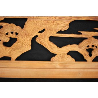 鷹松木彫欄間 2枚1組　R2548 