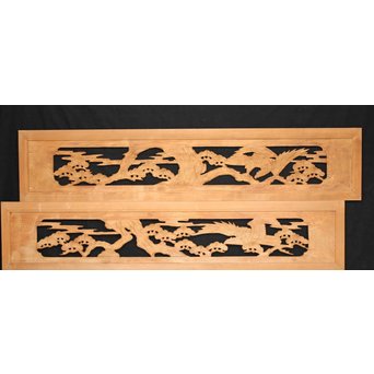 鷹松木彫欄間 2枚1組　R2548 