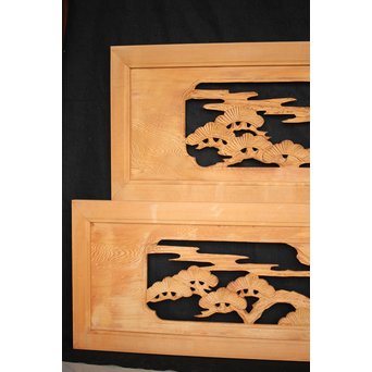 鷹松木彫欄間 2枚1組　R2548 