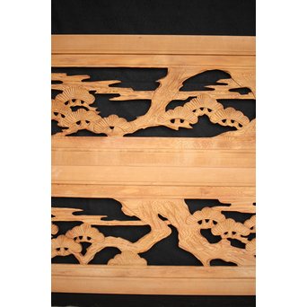 鷹松木彫欄間 2枚1組　R2548 