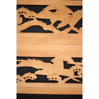 鷹松木彫欄間 2枚1組　R2548 