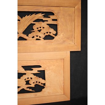 鷹松木彫欄間 2枚1組　R2548 