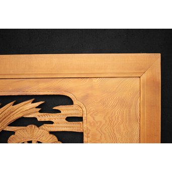 鷹松木彫欄間 2枚1組　R2548 