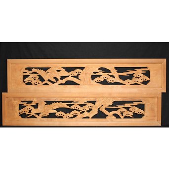 鷹松木彫欄間 2枚1組　R2548