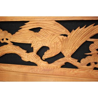 鷹松木彫欄間 2枚1組　R2548 