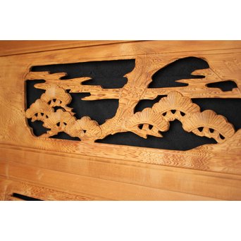 鷹松木彫欄間 2枚1組　R2548 