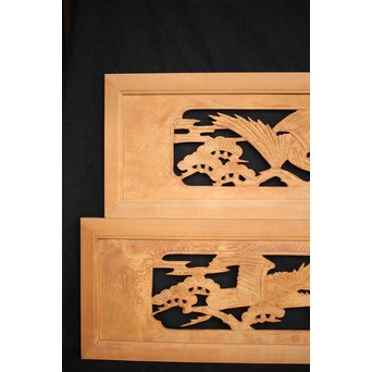 鷹松木彫欄間 2枚1組　R2548 