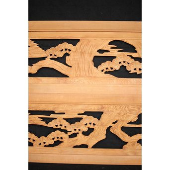 鷹松木彫欄間 2枚1組　R2548 