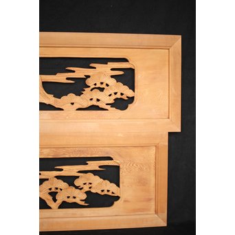 鷹松木彫欄間 2枚1組　R2548 