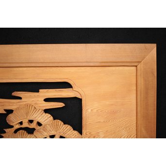 鷹松木彫欄間 2枚1組　R2548 